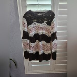 Striped Pink and Brown Women's Sweater Size Large